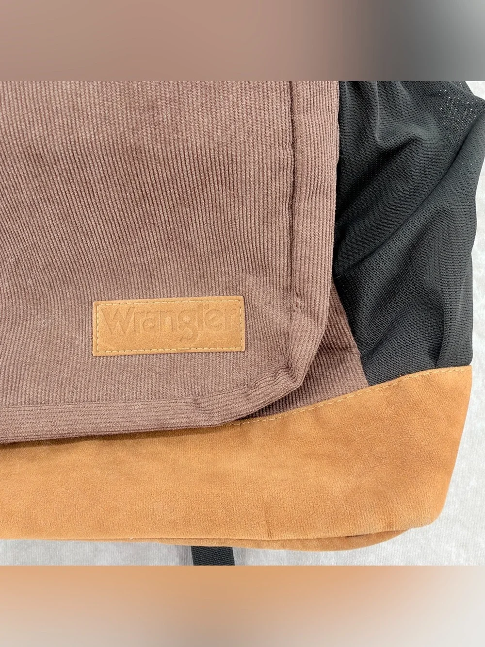 Wrangler Brown and Black Canvas Backpack with Tan Suede Base